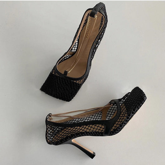 Sandalias de Tacón Alto con Malla y Cuadrado Pequeño - Image 3