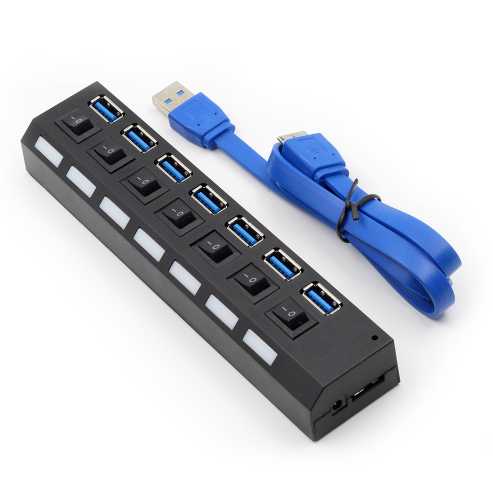 Hub USB 3.0 de 7 Puertos de Alta Velocidad con Adaptador de Corriente