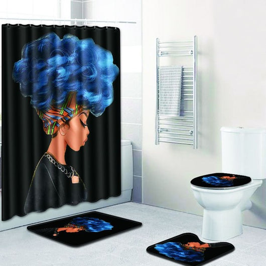 Juego de Cortina de Baño, Tapete y Funda de Inodoro Estampado Africano - 4 Piezas - Image 14
