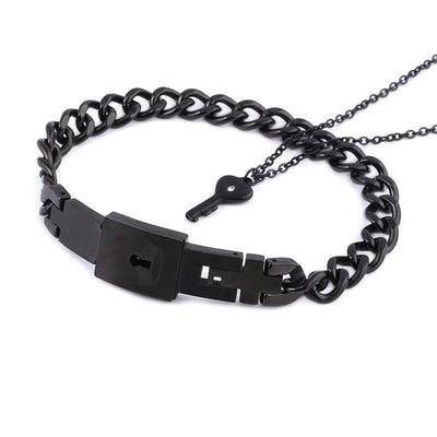 Conjunto de Joyas para Pareja de Acero de Titanio - Pulsera de Candado y Collar de Llave - Image 8