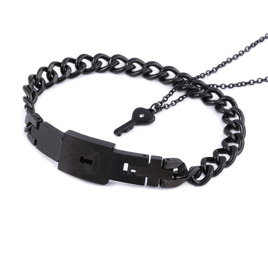 Conjunto de Joyas para Pareja de Acero de Titanio - Pulsera de Candado y Collar de Llave - Image 8
