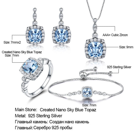 Conjunto de Collar de Plata 925 con Topacio Azul Cielo - 4 Piezas