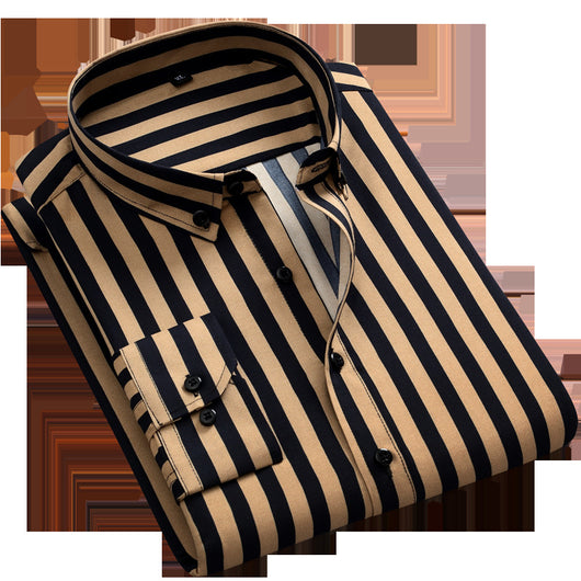 Camisa Manga Larga a Rayas Slim Fit Estilo Japonés para Hombre - Image 4