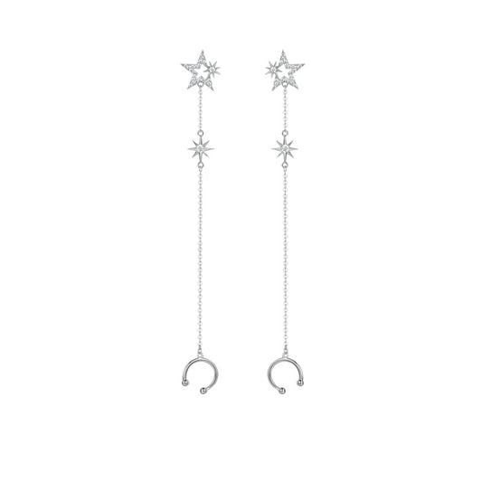 Aretes Largos de Plata 925 con Borla y Estrella de Circonia para Mujer - Image 2