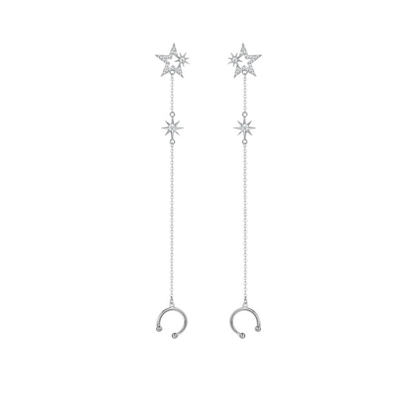 Aretes Largos de Plata 925 con Borla y Estrella de Circonia para Mujer - Image 2