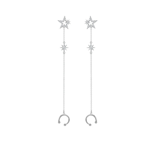 Aretes Largos de Plata 925 con Borla y Estrella de Circonia para Mujer - Image 2