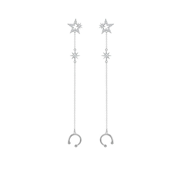 Aretes Largos de Plata 925 con Borla y Estrella de Circonia para Mujer