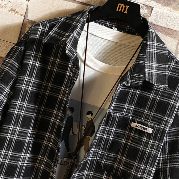 Camisa de Cuadros Falsa Dos Telas para Niños y Adolescentes - Manga Larga