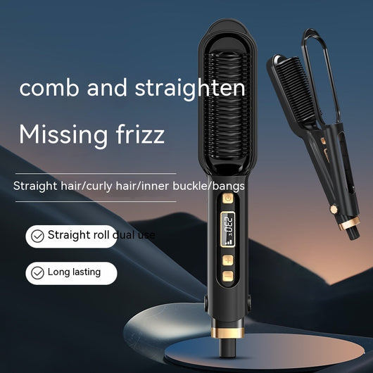 Black and gold electric hair curler with comb-like heating plate, open to show styling elements. - Image 9