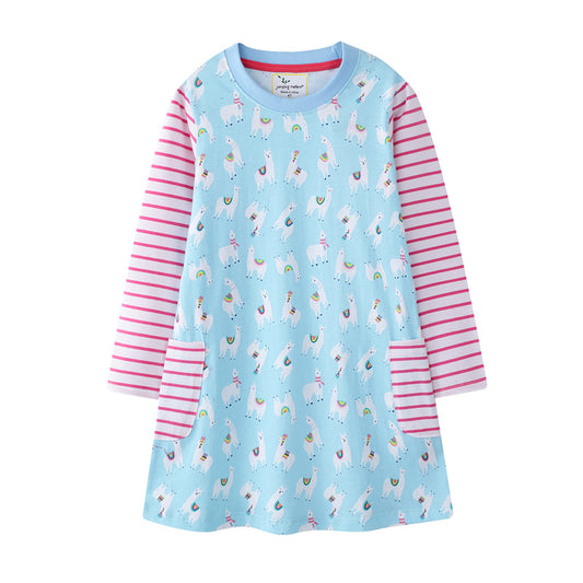 Vestido Infantil de Manga Larga con Diseños Animados