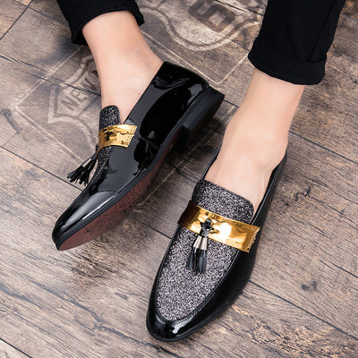 Zapatos de Cuero Ingleses Punta Afilada con Lentejuelas para Hombre - Talla Grande