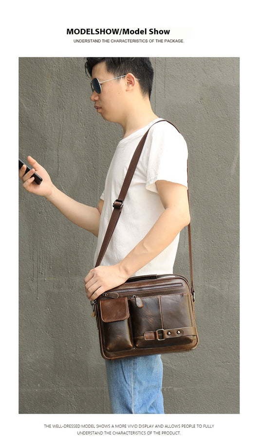 Bolsa Mensajera de Cuero Genuino con Acabado Encerado para Hombre - Image 11