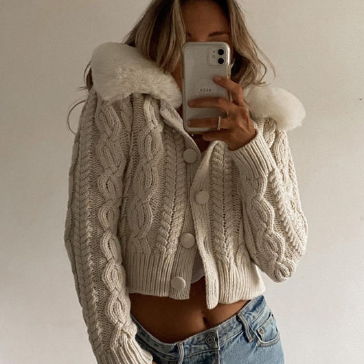 Cardigan Tejido Suave con Cuello de Pelaje - Chaqueta Acogedora - Image 5