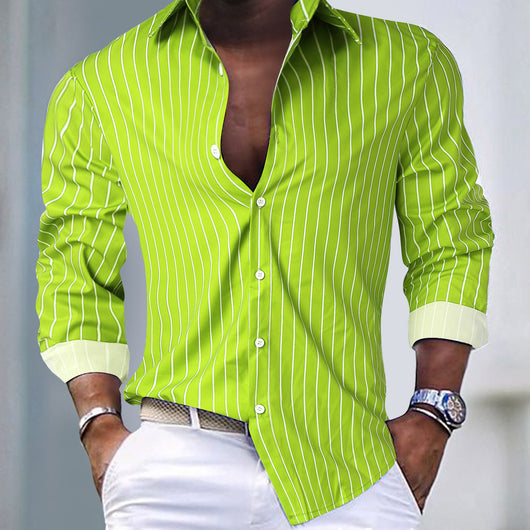 Cardigan Rayado Hombre Otoño Invierno - Camisa Manga Larga Estilo Europeo - Image 8