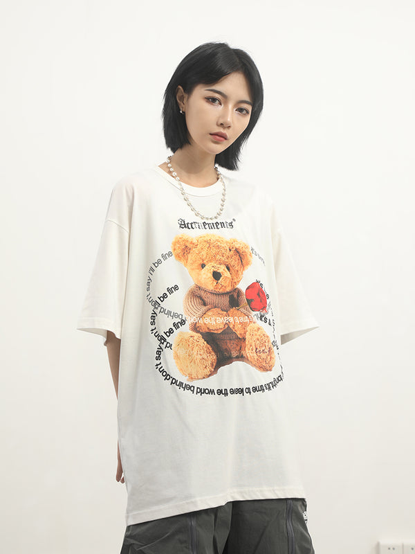 Playera Estampado Oso de Manga Corta