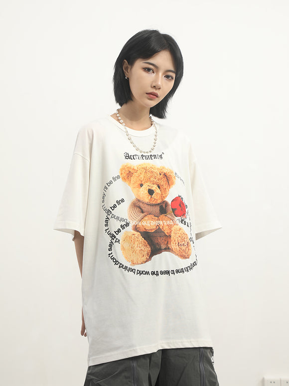 Playera Estampado Oso de Manga Corta