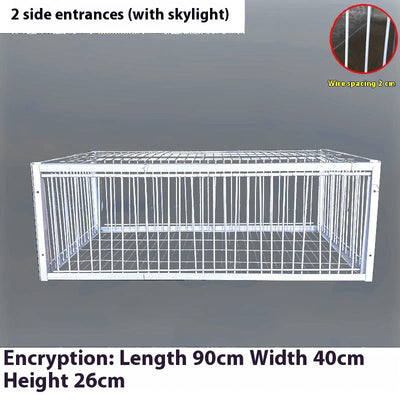 White wire pigeon cage with two side entrances and a skylight, measuring 60x40x26 cm with 2cm wire spacing. - Image 16