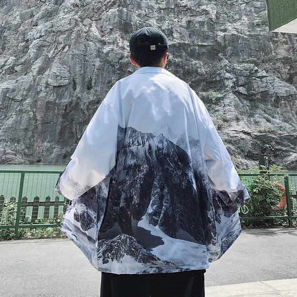 Camisa Estampada Degradado Montaña Nevada para Hombre