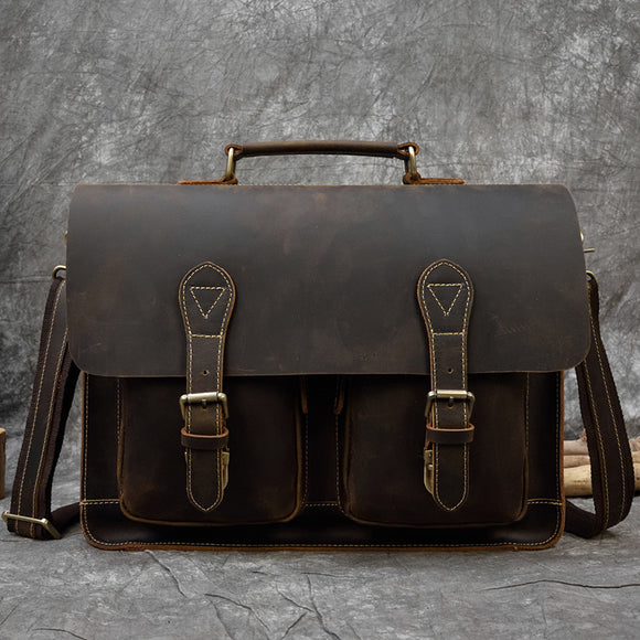 Maletín Ejecutivo de Cuero Retro Crazy Horse - Bolsa Mensajero para Laptop