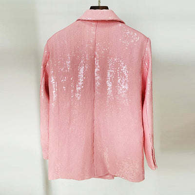Blazer Suelto Doble Botonadura Rosa Raíz de Loto con Lentejuelas - Image 3