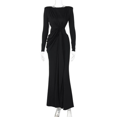 Vestido Largo Ajustado con Espalda Hueca - Manga Larga Sexy - Image 26