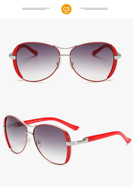 Women's large frame fashionable sunglasses with gradient gray lenses, silver-tone metal frames, and white arms. - Image 17