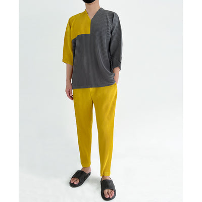 Camiseta Suelta de Verano para Hombre con Cuello V y Bloques de Color - Image 3