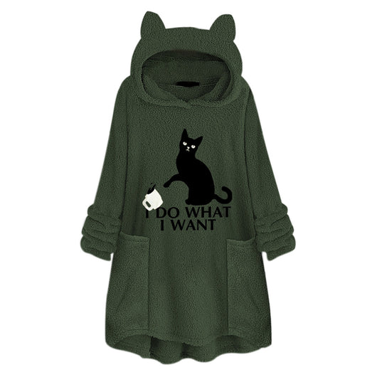 Suéter Reversible de Terciopelo con Capucha y Estampado de Gato - Image 12