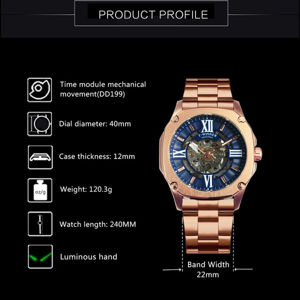 Reloj Mecánico Hueco para Hombre con Diseño Transparente