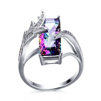 Anillo de Hoja Ópalo Multicolor con Diamante Blanco - Image 5