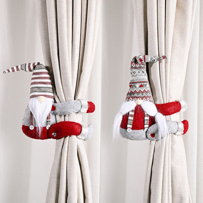 Christmas gnome curtain buckle with a red and white patterned hat, gray body, and long white beard. - Image 6