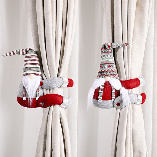 Christmas gnome curtain buckle with a red and white patterned hat, gray body, and long white beard. - Image 6