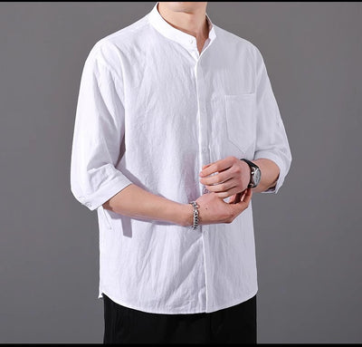 Camisa Hombre Manga Corta Algodón y Lino - Corte Suelto Moderno Talla Grande - Image 22