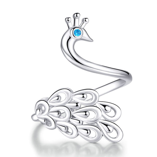 Anillo de Plata con Baño de Oro Blanco Diseño Pavo Real