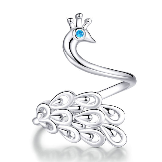 Anillo de Plata con Baño de Oro Blanco Diseño Pavo Real