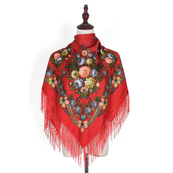 Pashmina Étnica con Flores Bordadas y Borlas