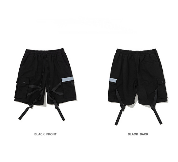 Pantalones Cortos Cargo Reflectantes con Cintas Decorativas para Hombre