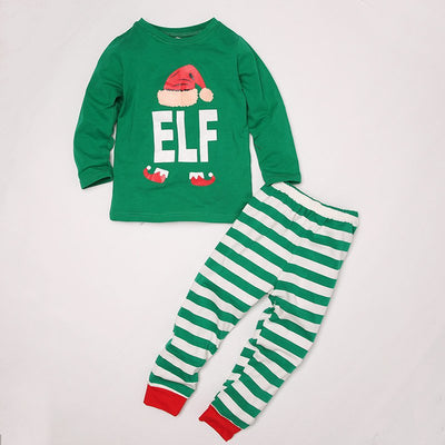 Green and white striped long-sleeve pajama set with "WHAT THE ELF?" graphic for family matching. - Image 2