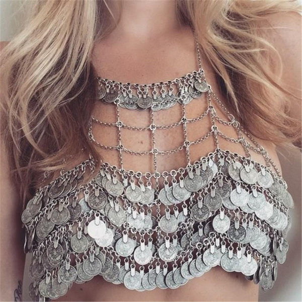 Top Bohemio con Cadena de Monedas
