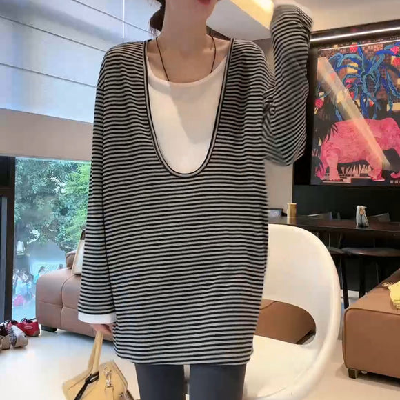 Blusa Rayada de Manga Larga Elegante