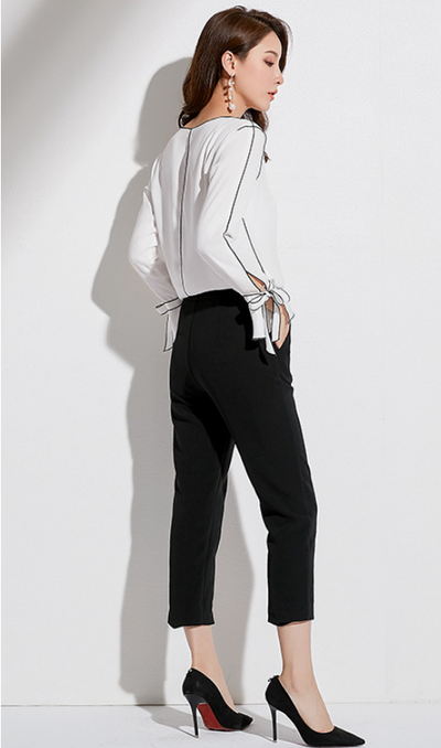 Blusa Elegante Coreana de Manga Larga con Detalles de Cuentas y Contraste de Color - Image 5