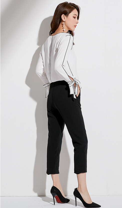 Blusa Elegante Coreana de Manga Larga con Detalles de Cuentas y Contraste de Color - Image 5