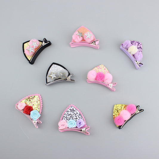 Set de 2 Clips Decorativos para Niñas - Flores Brillantes Arcoíris con Orejas de Gato y Conejo