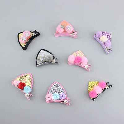 Set de 2 Clips Decorativos para Niñas - Flores Brillantes Arcoíris con Orejas de Gato y Conejo
