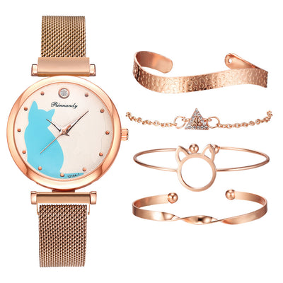 Juego de Reloj y Pulsera con Diseño de Gato para Mujer - Image 23