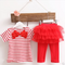 Conjunto de Verano Niña - Blusa Rayas con Moño y Falda Pantalón