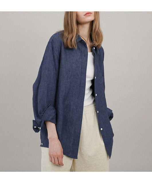 Camisa de Lino Puro Diseño Exclusivo Cuello Solapa Mujer - Image 11