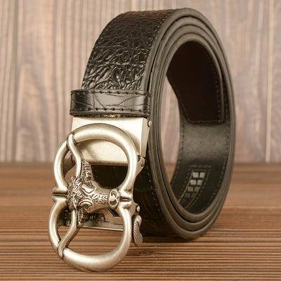 Cinturón para Hombre con Hebilla Automática Estilo Retro Cabeza de Buey - Image 8