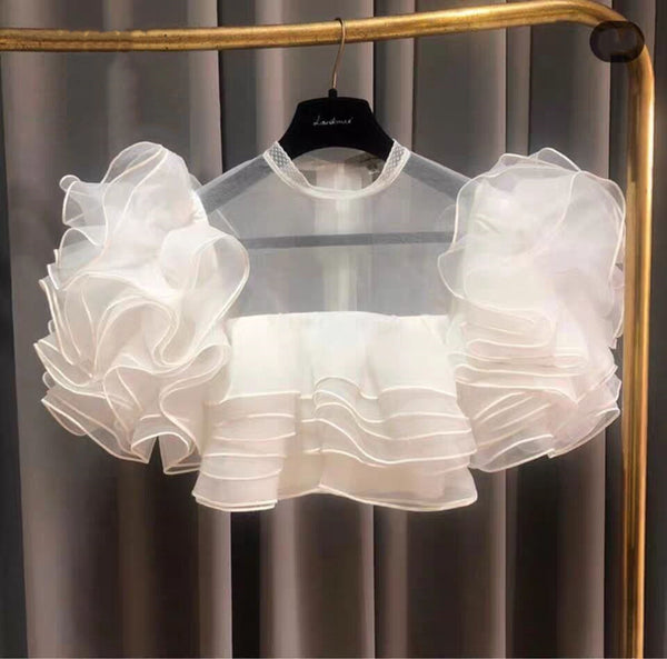 Blusa de Malla con Volantes Estilo Palacio