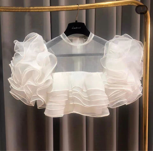 Blusa de Malla con Volantes Estilo Palacio